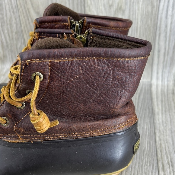 SPERRY MID CALF RAIN BOOTS SALTWATER CROC LEATHER DARK BROWN - Picture 5 of 10